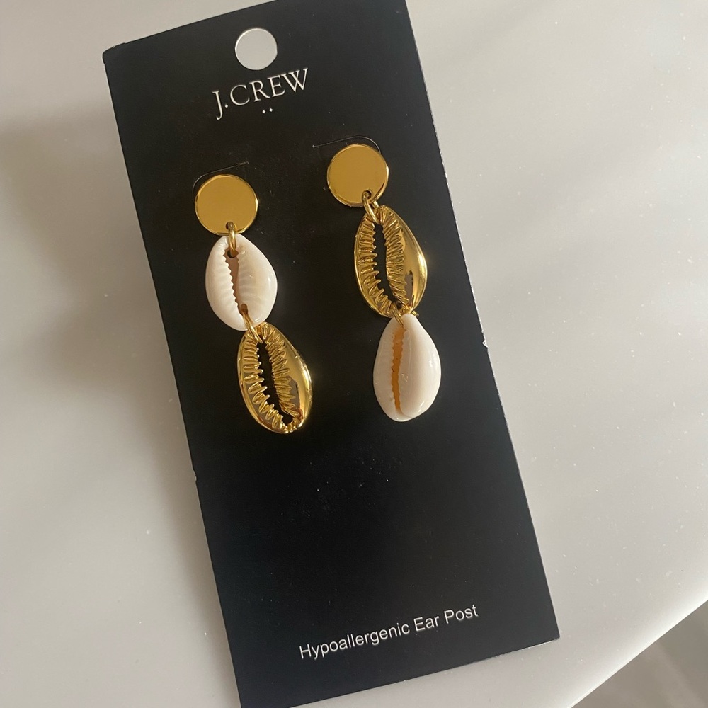 J. Crew Gold and White Shell Drop Earrings